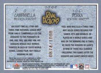2002 Fleer Fall Classic - Rival Factions #13 RF Yogi Berra / Roy Campanella Back
