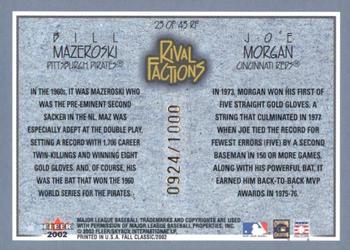 2002 Fleer Fall Classic - Rival Factions #23 RF Bill Mazeroski / Joe Morgan Back