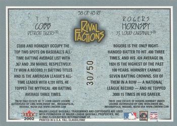 2002 Fleer Fall Classic - Rival Factions #38 RF Ty Cobb / Rogers Hornsby Back