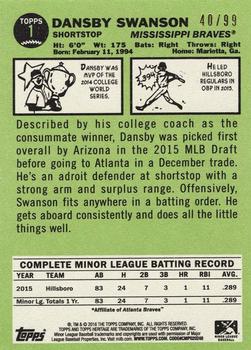 2016 Topps Heritage Minor League - Blue #1 Dansby Swanson Back