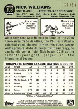 2016 Topps Heritage Minor League - Blue #106 Nick Williams Back