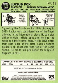2016 Topps Heritage Minor League - Blue #132 Lucius Fox Back