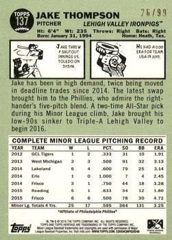 2016 Topps Heritage Minor League - Blue #137 Jake Thompson Back