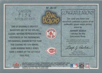 2002 Fleer Fall Classic - Rival Factions Game Used #RF JB-CF Johnny Bench / Carlton Fisk Back