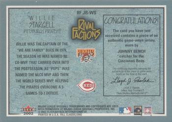 2002 Fleer Fall Classic - Rival Factions Game Used #RF JB-WS Johnny Bench / Willie Stargell Back