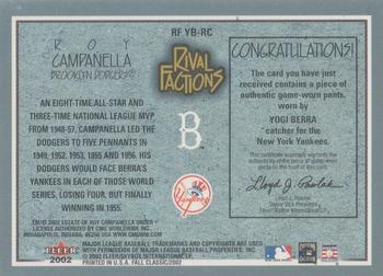 2002 Fleer Fall Classic - Rival Factions Game Used #RF YB-RC Yogi Berra / Roy Campanella Back