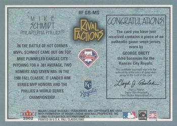 2002 Fleer Fall Classic - Rival Factions Game Used #RF GB-MS George Brett / Mike Schmidt Back