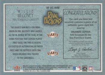 2002 Fleer Fall Classic - Rival Factions Game Used #RF OC-WM Orlando Cepeda / Willie McCovey Back