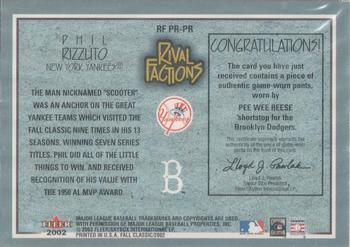 2002 Fleer Fall Classic - Rival Factions Game Used #RF PR-PR Pee Wee Reese / Phil Rizzuto Back