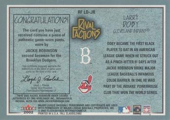 2002 Fleer Fall Classic - Rival Factions Game Used #RF LD-JR Larry Doby / Jackie Robinson Back