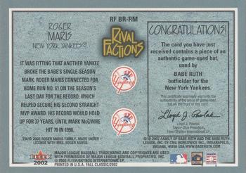 2002 Fleer Fall Classic - Rival Factions Game Used #RF BR-RM Babe Ruth / Roger Maris Back