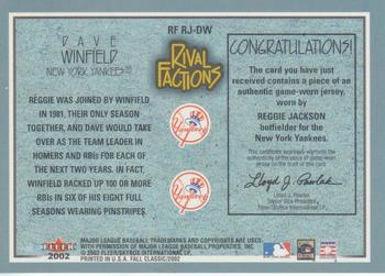 2002 Fleer Fall Classic - Rival Factions Game Used #RF RJ-DW Reggie Jackson / Dave Winfield Back