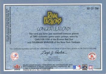 2002 Fleer Fall Classic - Rival Factions Game Used Dual #RF CF-TM Carlton Fisk / Thurman Munson Back