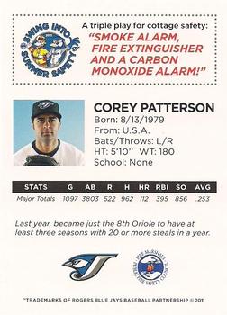 2011 Toronto Blue Jays Swing into Summer Safety #NNO Corey Patterson Back