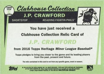 2016 Topps Heritage Minor League - Clubhouse Collection Relics #CCR-JC J.P. Crawford Back