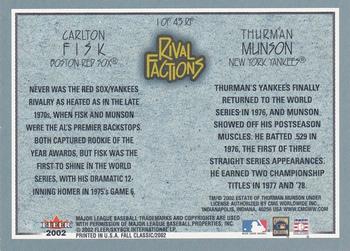 2002 Fleer Fall Classic - Rival Factions Retail #1 RF Carlton Fisk / Thurman Munson  Back
