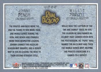 2002 Fleer Fall Classic - Rival Factions Retail #10 RF Johnny Bench / Willie Stargell Back