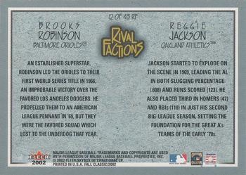 2002 Fleer Fall Classic - Rival Factions Retail #12 RF Reggie Jackson / Brooks Robinson  Back