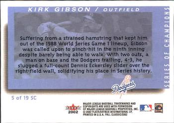 2002 Fleer Fall Classic - Series of Champions #5 SC Kirk Gibson Back