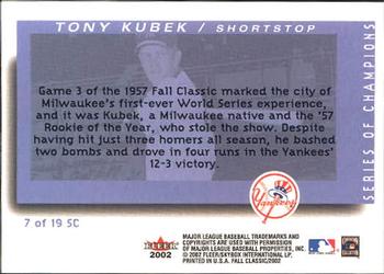 2002 Fleer Fall Classic - Series of Champions #7 SC Tony Kubek Back