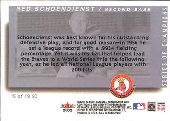2002 Fleer Fall Classic - Series of Champions #15 SC Red Schoendienst Back