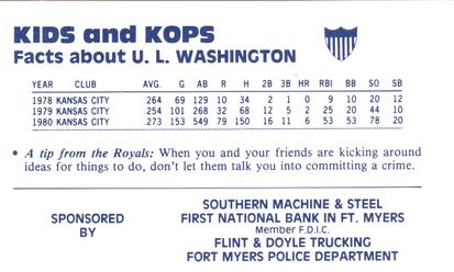 1981 Kansas City Royals Police #NNO U.L. Washington Back