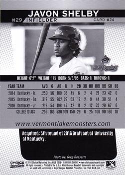 2016 Choice Vermont Lake Monsters #24 Javon Shelby Back
