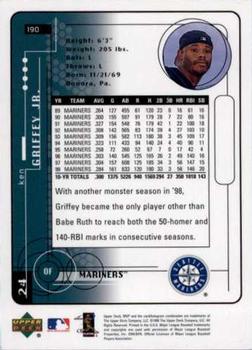 1999 Upper Deck MVP #190 Ken Griffey Jr. Back