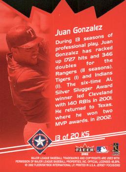 2002 Fleer Focus Jersey Edition - Kings of Swing #13KS Juan Gonzalez  Back