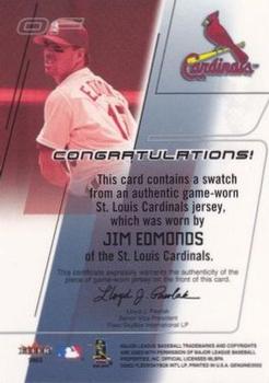 2002 Fleer Genuine - Names of the Game Memorabilia #NNO Jim Edmonds  Back