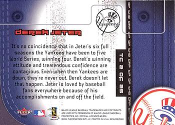 2002 Fleer Genuine - Tip of the Cap #TC2 Derek Jeter  Back