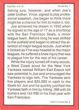 1983 ASA The Joe DiMaggio Story - Autographed Red Border #4 Joe DiMaggio / Lou Gehrig / George Selkirk / Bill Dickey Back