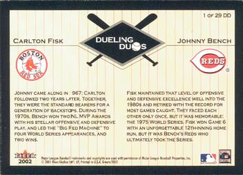 2002 Fleer Greats of the Game - Dueling Duos #1 DD Johnny Bench / Carlton Fisk Back