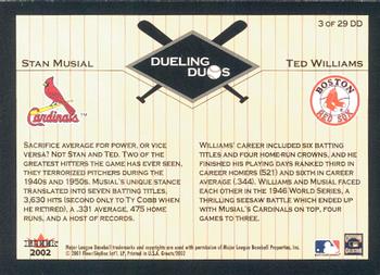 2002 Fleer Greats of the Game - Dueling Duos #3 DD Stan Musial / Ted Williams  Back