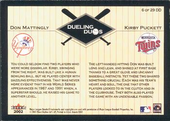 2002 Fleer Greats of the Game - Dueling Duos #6 DD Kirby Puckett / Don Mattingly  Back