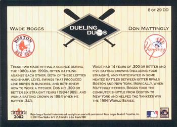 2002 Fleer Greats of the Game - Dueling Duos #8 DD Wade Boggs / Don Mattingly  Back