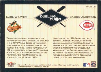 2002 Fleer Greats of the Game - Dueling Duos #11 DD Earl Weaver / Sparky Anderson Back