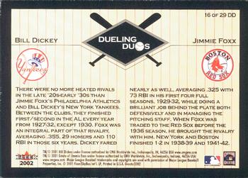 2002 Fleer Greats of the Game - Dueling Duos #16 DD Bill Dickey / Jimmie Foxx Back