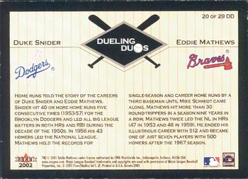 2002 Fleer Greats of the Game - Dueling Duos #20 DD Eddie Mathews / Duke Snider Back
