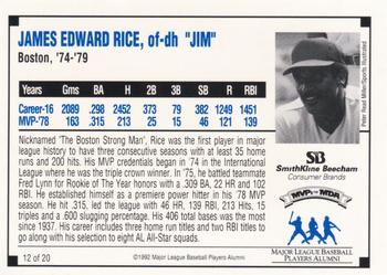 1992 SmithKline Beecham MVPs for MDA #12 Jim Rice Back