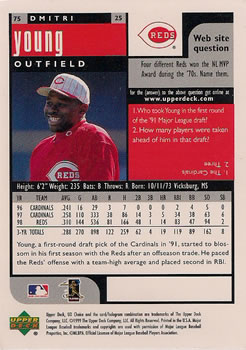 1999 UD Choice #75 Dmitri Young Back