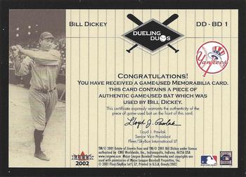 2002 Fleer Greats of the Game - Dueling Duos Game Used Single #DD-BD1 Jimmie Foxx / Bill Dickey  Back