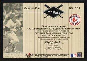 2002 Fleer Greats of the Game - Dueling Duos Game Used Single #DD-CF1 Johnny Bench / Carlton Fisk  Back