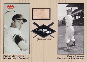 2002 Fleer Greats of the Game - Dueling Duos Game Used Single #DD-EM1 Duke Snider / Eddie Mathews  Front