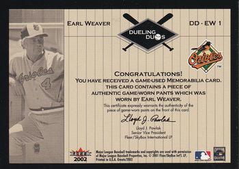 2002 Fleer Greats of the Game - Dueling Duos Game Used Single #DD-EW1 Sparky Anderson / Earl Weaver Back