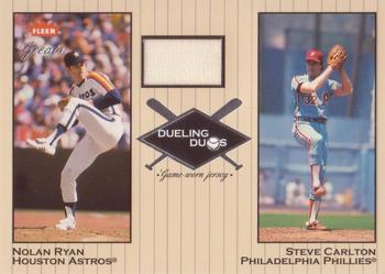 2002 Fleer Greats of the Game - Dueling Duos Game Used Single #DD-NR1 Steve Carlton / Nolan Ryan Front