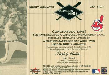 2002 Fleer Greats of the Game - Dueling Duos Game Used Single #DD-RC1 Nellie Fox / Rocky Colavito  Back