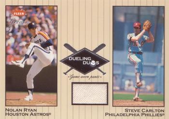 2002 Fleer Greats of the Game - Dueling Duos Game Used Single #DD-SC1 Steve Carlton / Nolan Ryan Front