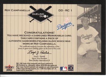 2002 Fleer Greats of the Game - Dueling Duos Game Used Single #DD-RC1 Roy Campanella / Yogi Berra Back