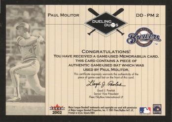 2002 Fleer Greats of the Game - Dueling Duos Game Used Single #DD-PM2 Paul Molitor / Dave Winfield  Back